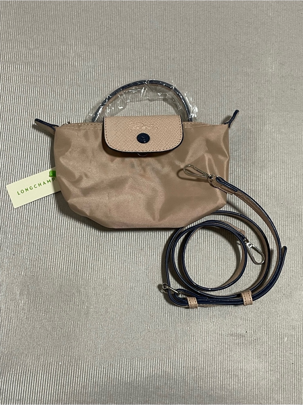 Longchamp Beige Mini Top-Handle Crossbody with Navy Trim - Picture 3 of 4